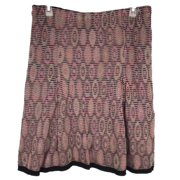 Missoni Knit Mini Skirt Elastic Waist Lined Pink Black Oval Italy Large FLAW - Picture 1 of 11